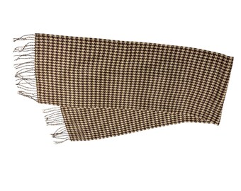 Tan and Brown Houndstooth Scarf - Acrylic Unisex Classic Neck