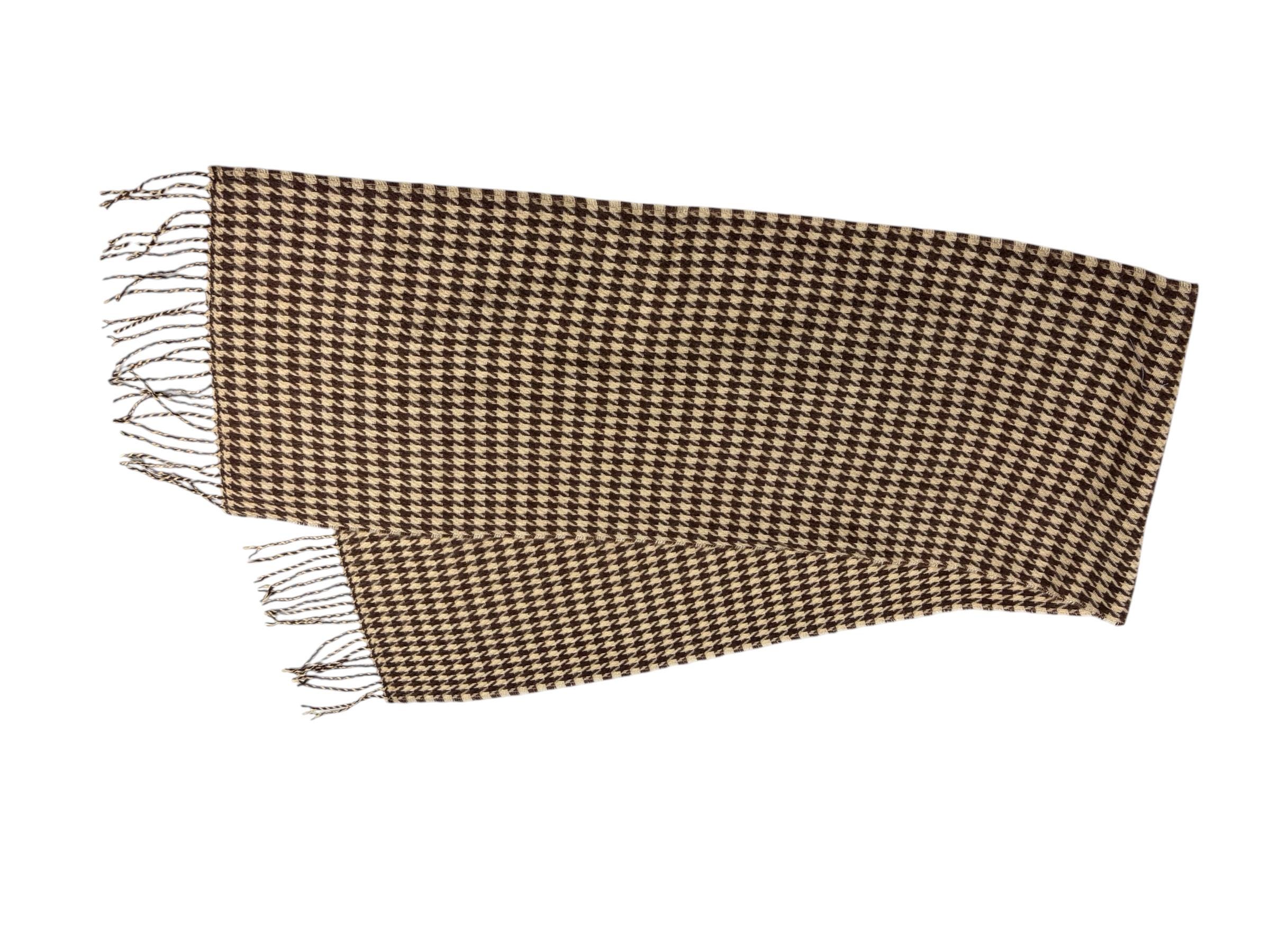 Tan and Brown Houndstooth Scarf - Acrylic Unisex Classic Neck