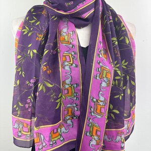 Purple pink multi color fashion scarf|Light weight poly chiffon floral transparent neck scarf|Travel scarf|All season scarf without fringe|
