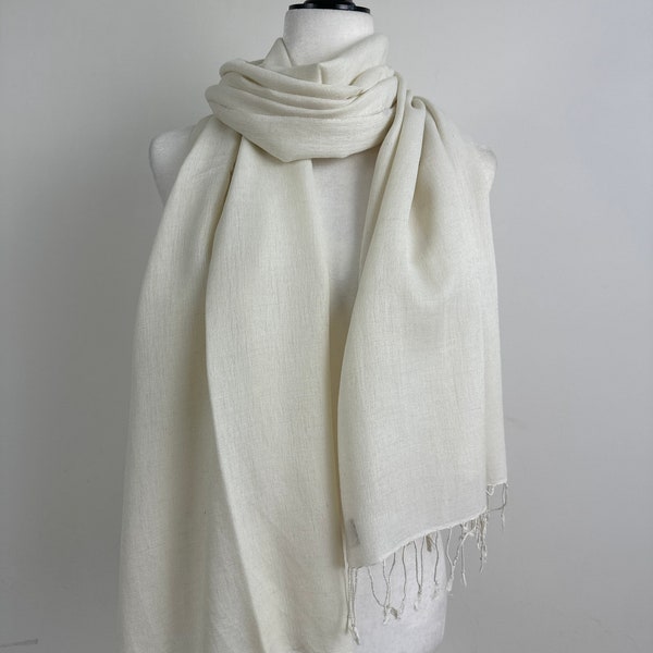 Ivory Cream pashmina silk shawl|Dressy elegant Shawl|Travel shawl|All season scarf|warm winter fashion scarf|Initial personalizable