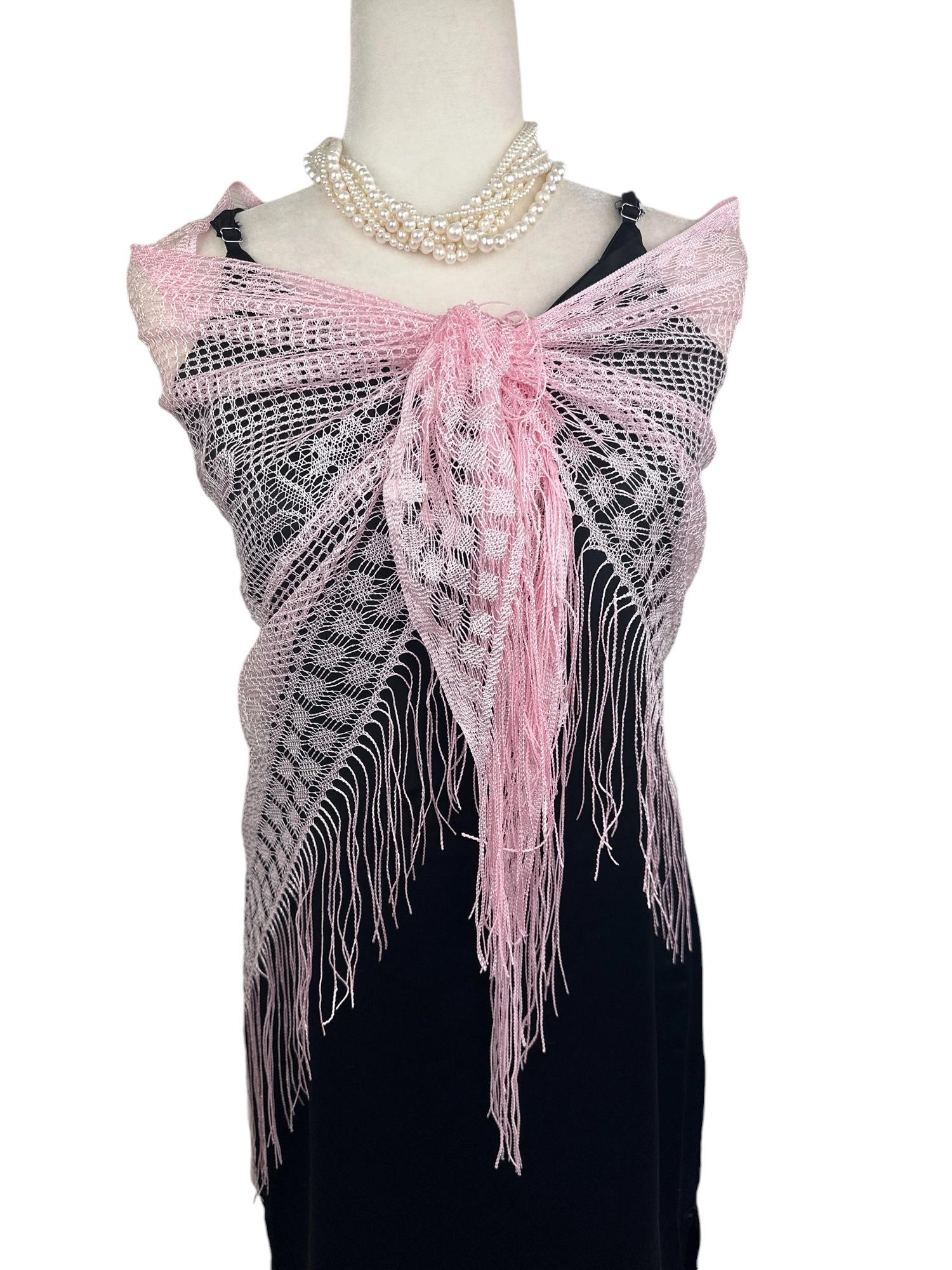 Pink Net Triangle Scarf – Lightweight Transparent Shawl Wrap