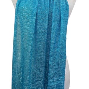 Turquoise blue Shimmer shiny sparkle metallic sheer mesh scarf|wedding favors|Evening coverup|Beach Sarong|Mantilla|Rave Festival Scarf image 6