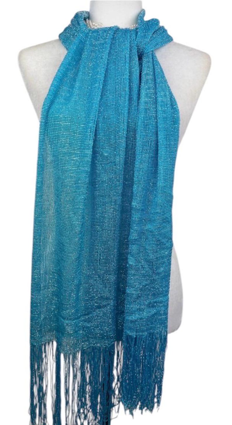 Turquoise blue Shimmer shiny sparkle metallic sheer mesh scarf|wedding favors|Evening coverup|Beach Sarong|Mantilla|Rave Festival Scarf image 6