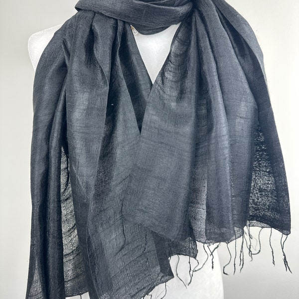 Fashionable blacklight weight raw silk scarf|Dressy Formal Shawl|Bridal coverup|Travel shawl|All season scarf|Warm winter Scarf
