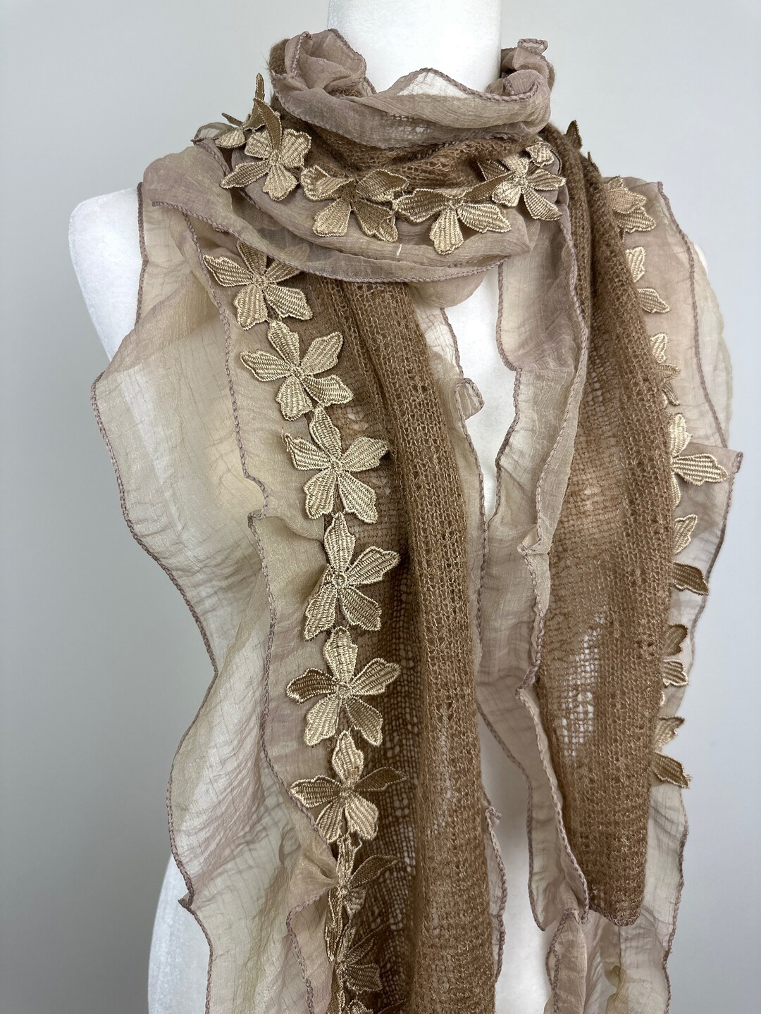 Camel Soft Knitted Warm Neck Scarf for Floral Scarfgray