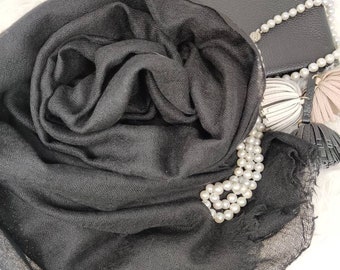 Black Large light weight wool pashmina shawl|Dressy Formal Shawl|Bridal coverup|Travel shawl|wedding favors|All season scarf|Sash|Shrug|