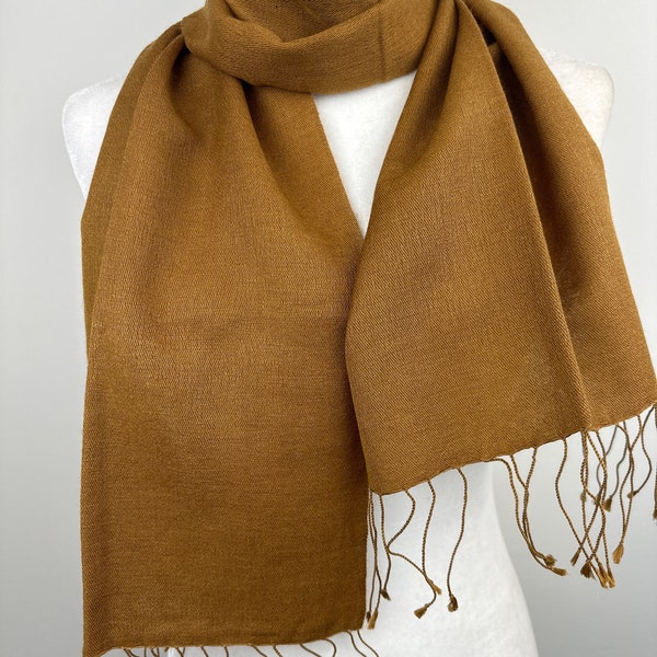Camel Fashionable unisex all season medium weight neck Scarf|Initial personalize scarf|Elegant dressy Soft Pashmina Silk scarf|12W”X60”L|