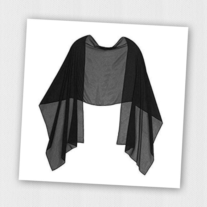 Black Sheer transparent poly Chiffon georgette shawlFashionable dressy Formal Bridesmaids giftHijabShrugInitial personalizable shawl image 1
