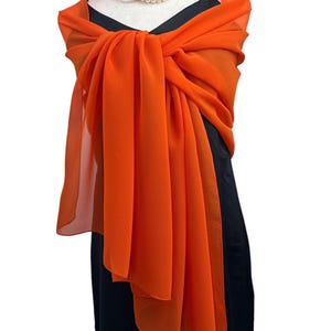 Orange Sheer Poly Chiffon Shawl |Elegant Wedding Coverup|Special Occasion Wrap |Shrug Sash Hijab  Headscarf |Personalizable | 20"X74" |