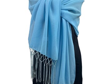 Blue Chiffon Shawl – Sheer Lightweight Wedding Wrap, Elegant Evening Scarf, Bridesmaid Shawl