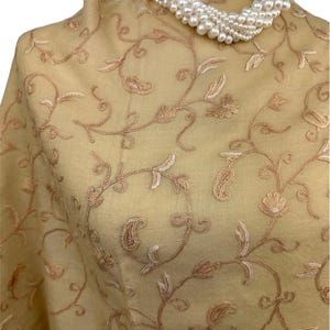 Beige Wool Embroidered Shawl: Minimalist Warm Wrap