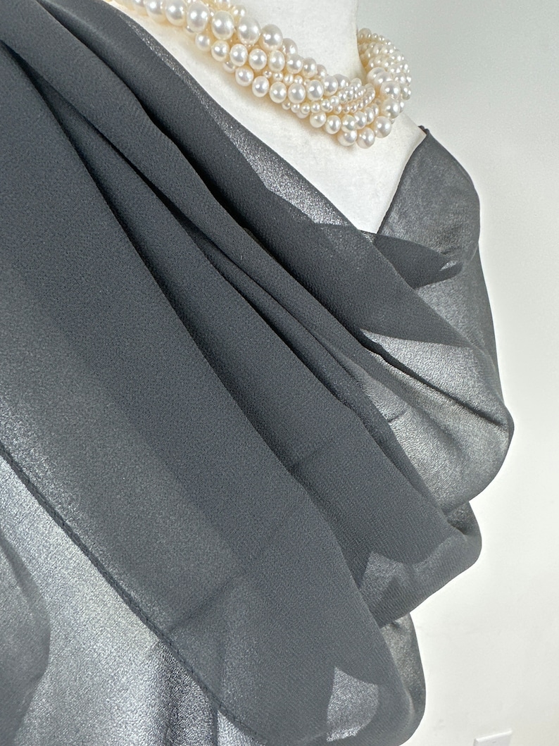 Black Sheer transparent poly Chiffon georgette shawlFashionable dressy Formal Bridesmaids giftHijabShrugInitial personalizable shawl image 2