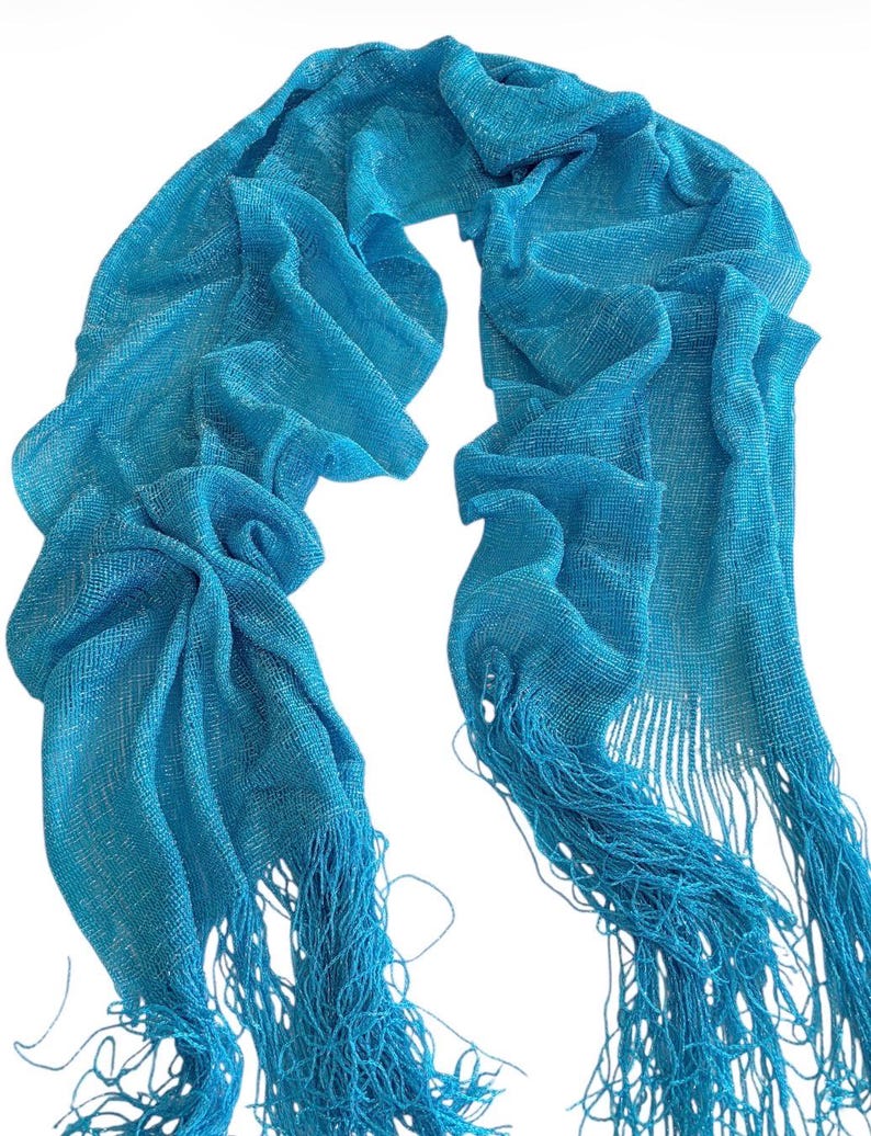 Turquoise blue Shimmer shiny sparkle metallic sheer mesh scarf|wedding favors|Evening coverup|Beach Sarong|Mantilla|Rave Festival Scarf image 2