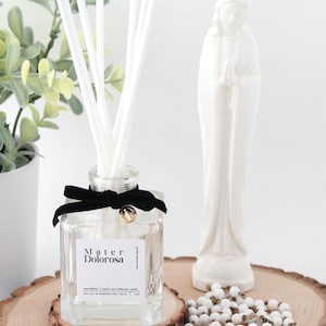 Mater Dolorosa Reed Diffuser: Catholic Marian Gift Scented with Labdanum & Black Roses