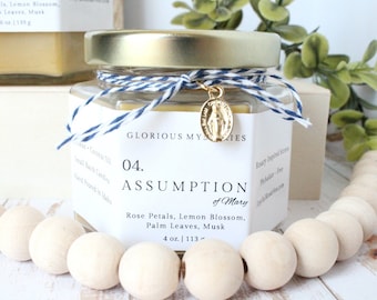 Assumption of Mary Beeswax Rosary Candle: Rose, Lemon & Musk
