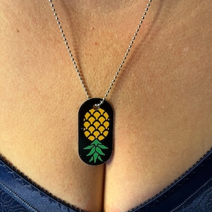 Swinger Symbol Upside Down Pineapple Dog Tag Necklace With Chain Or Keychain Tag