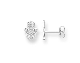 SUVANI Sterling Silver CZ Hamsa Hand of Fatima Good Luck Symbol Dangle Drop Earrings 15 mm