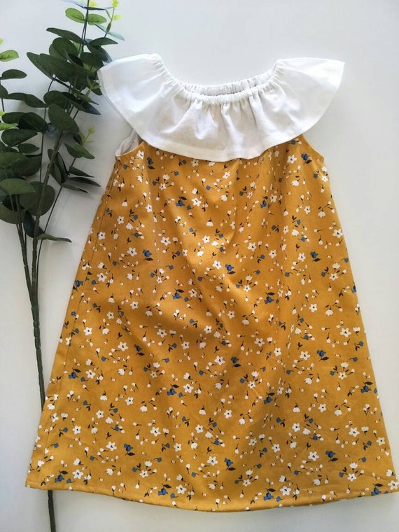 girls mustard floral dress