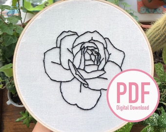 Rose Flower Hand Embroidery Pattern (PDF Digital Download)