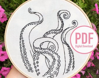 Octopus Tentacles Hand Embroidery Pattern (PDF Digital Download)