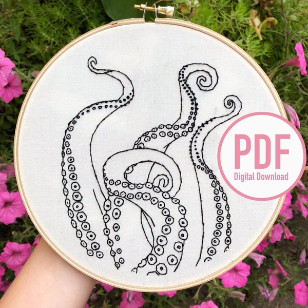 Octopus Tentacles Hand Embroidery Pattern (PDF Digital Download)