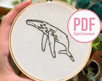 Humpback Whale Hand Embroidery Pattern (PDF Digital Download)