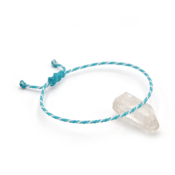 Bracelet Bleu Turquoise & Blanc Corde Simple | Fin Cordon Souple de 2mm | Tressé Avec Du Fil Ciré | Ajustable et Résistant à l' Eau | #Bi28