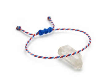 Pulsera Azul Blanco Rojo Cuerda | Fino Trenzado de 2 mm | Hecho a Mano Con Hilo Encerado | Ajustable Unisexo Simple y Prueba de Agua | #P4