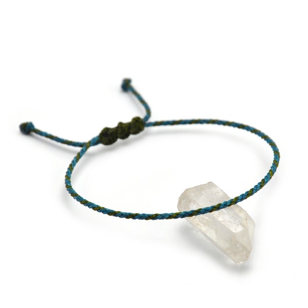 Bracelet Bleu Pétrole & Vert Kaki Corde Simple | Fin Cordon Souple de 2 mm | Tressé Avec Du Fil Ciré | Ajustable et Résistant à l' Eau |#Bi2
