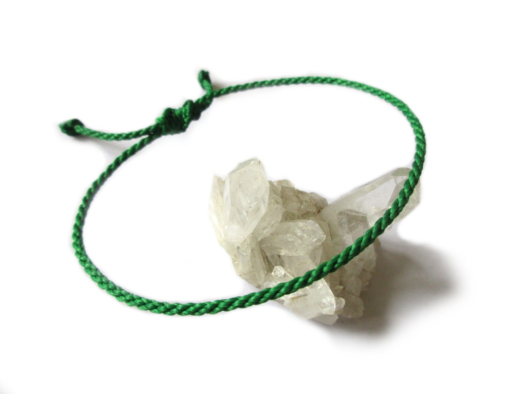 Green Cord Bracelet 2 Mm Thin Round Rope Wristband Braided Etsy