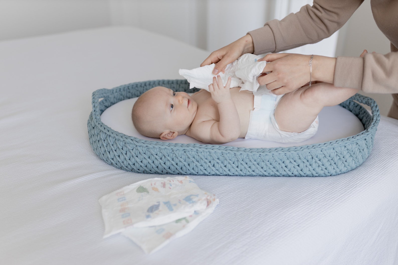 Changing basket with mattress Crocheted baby basket Baby Etsy