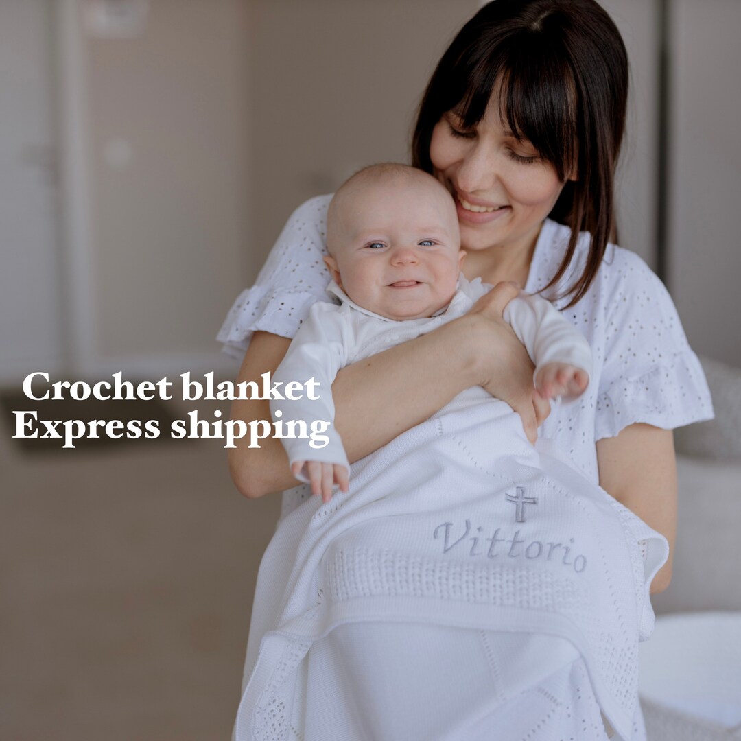Baptism Blanket Personalized Blanket Crochet Baby Blanket Etsy