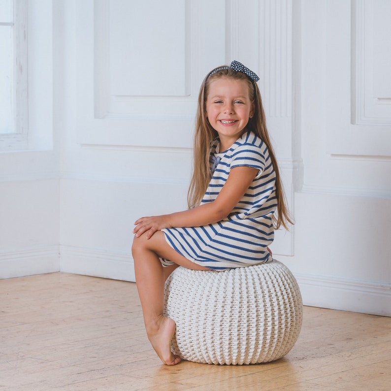 White Kids Knit Pouf Ottoman Footstool Nursery Pouf Baby Floor Etsy