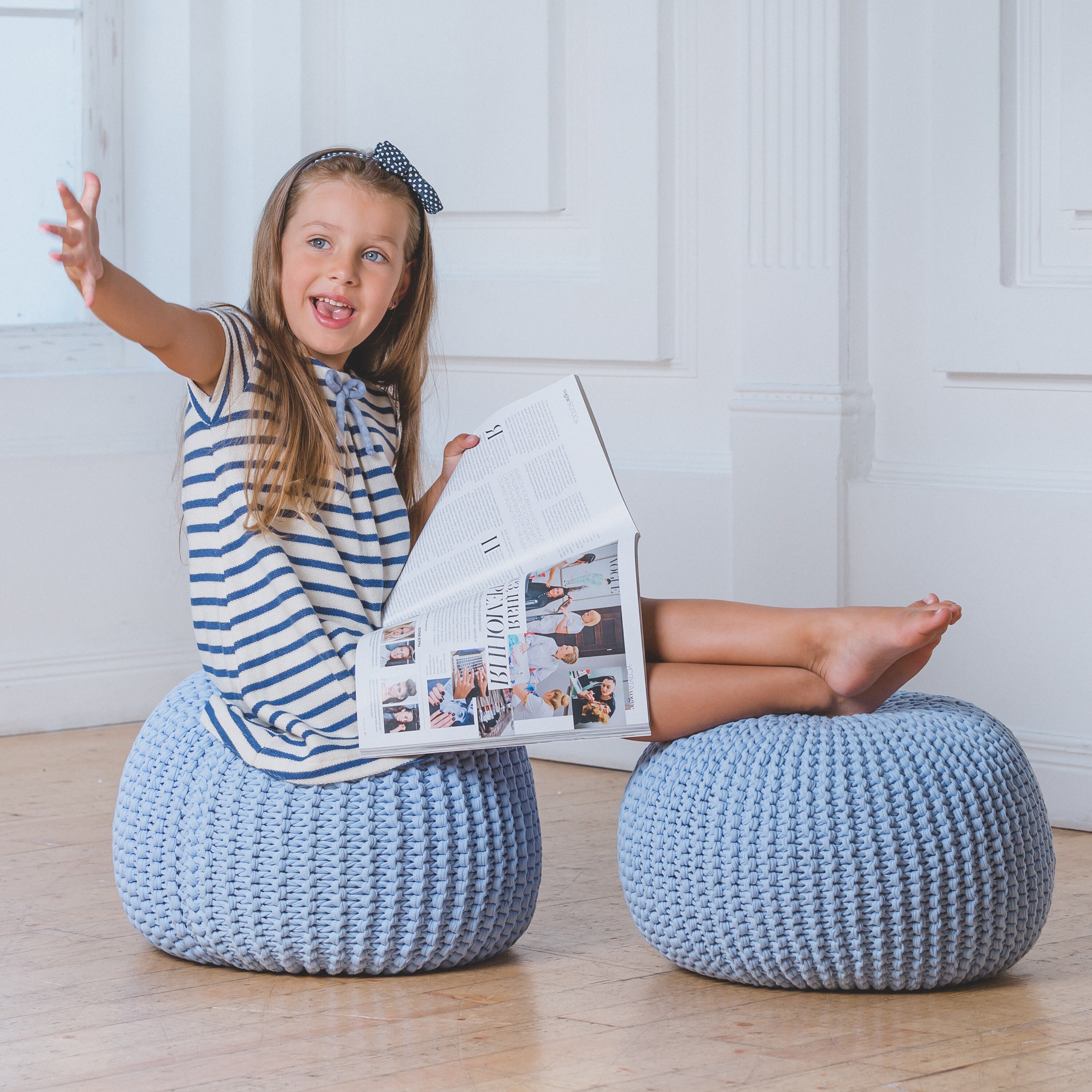Light Blue Pouf Footstool Stuffed Pouf Etsy