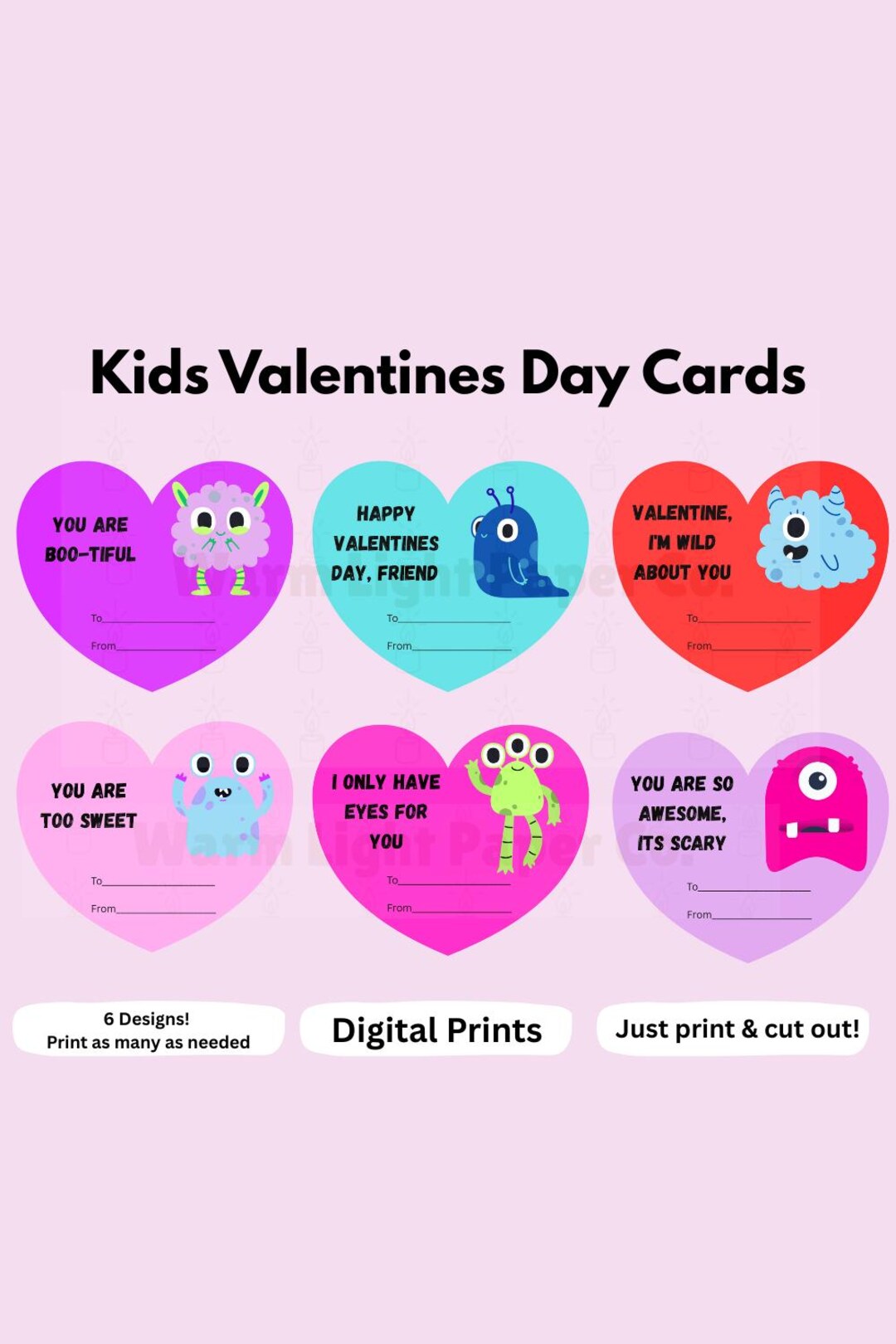 Kids Valentine Cards | Monster Printable Classroom Valentines (instant ...