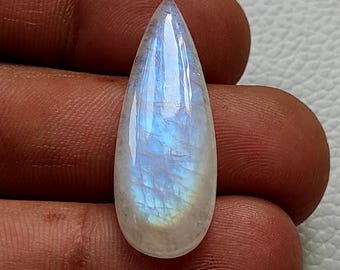 Rare Blue Rainbow Moonstone 34X12X5 mm Pear Shape Loose Moonstone Jewelry Making Gemstone