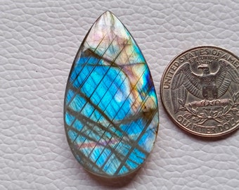 Amazing Labradorite Gemstone 43X24X6 mm Pear Shape For Pendant, Necklace Jewelry Smooth Hand Polished Labradorite Cabochon