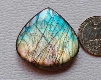 AAA+++Top Unique Fire Labradorite Cabochon Gemstone, Teardrop Shape Labradorite For Jewelry Making Stone, 36X35X8 mm Handmade Gemstone