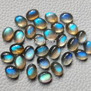 Sky And Blue Labradorite, Calibrated Gemstone, 8X6X3.5 mm Oval Shape Mirror Polished Labradorite Cabochon For Jewelry Making