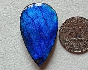 Amazing Blue Labradorite Gemstone, Loose Labradorite Gemstone Cabochon Pear Shape Labradorite Gemstone 41X25X7.5 mm Jewelry Making Stone