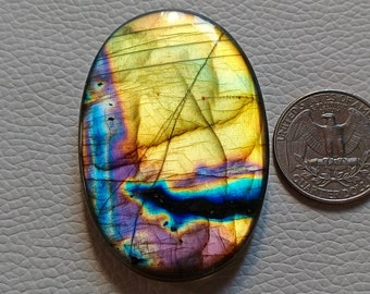 Very Unique Multi Purple Labradorite Gemstone 56X38X8 mm Large Oval Shape Pendant Jewelry Cabochon Natural Labradorite Stone