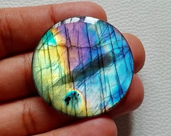 Rare Collection Multi Purple Labradorite Gemstone 42X42X6 mm Round Shape Silver Jewelry Stone Best Quality Purple Labradorite Cabochon