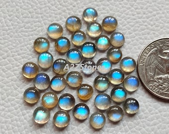 Handmade Labradorite Cabochon Pair, Round Gemstone, Calibrated (4-6 mm)