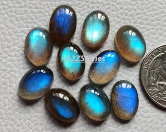 Blue Labradorite Cabochon Pair: Oval Gemstones, Jewelry Making (14x10mm & 16x12mm)