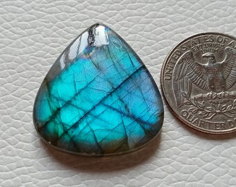 Pendentif cabochon de pierres précieuses de labradorite de couleur très rare, pierre précieuse 30X28X6 mm en forme de larme, pierre de labradorite AAA