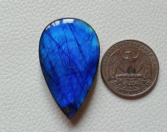 Amazing Blue Labradorite Gemstone, Loose Labradorite Gemstone Cabochon Pear Shape Labradorite Gemstone 41X25X7.5 mm Jewelry Making Stone