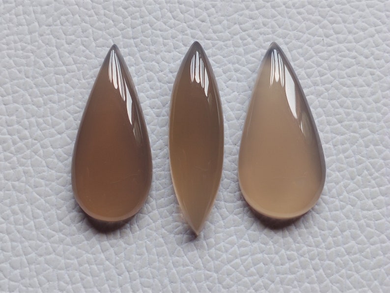 100/% Amazing 3 Piece Lot Loose Grey Onyx Gemstone Cabochon Long Mix Shape For Jewelry Making Gemstone Grey Chalcedony Cabochon