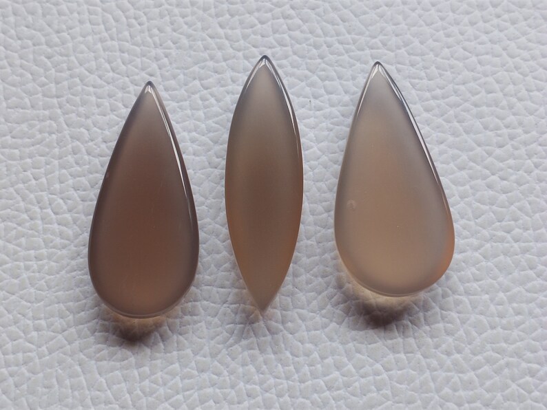 100/% Amazing 3 Piece Lot Loose Grey Onyx Gemstone Cabochon Long Mix Shape For Jewelry Making Gemstone Grey Chalcedony Cabochon