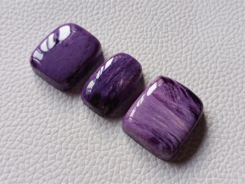 Charoite Cabochon Purple Charoite Stone Rectangular Shape For Loose Pendant Jewelry 3 Piece Lot AAA++