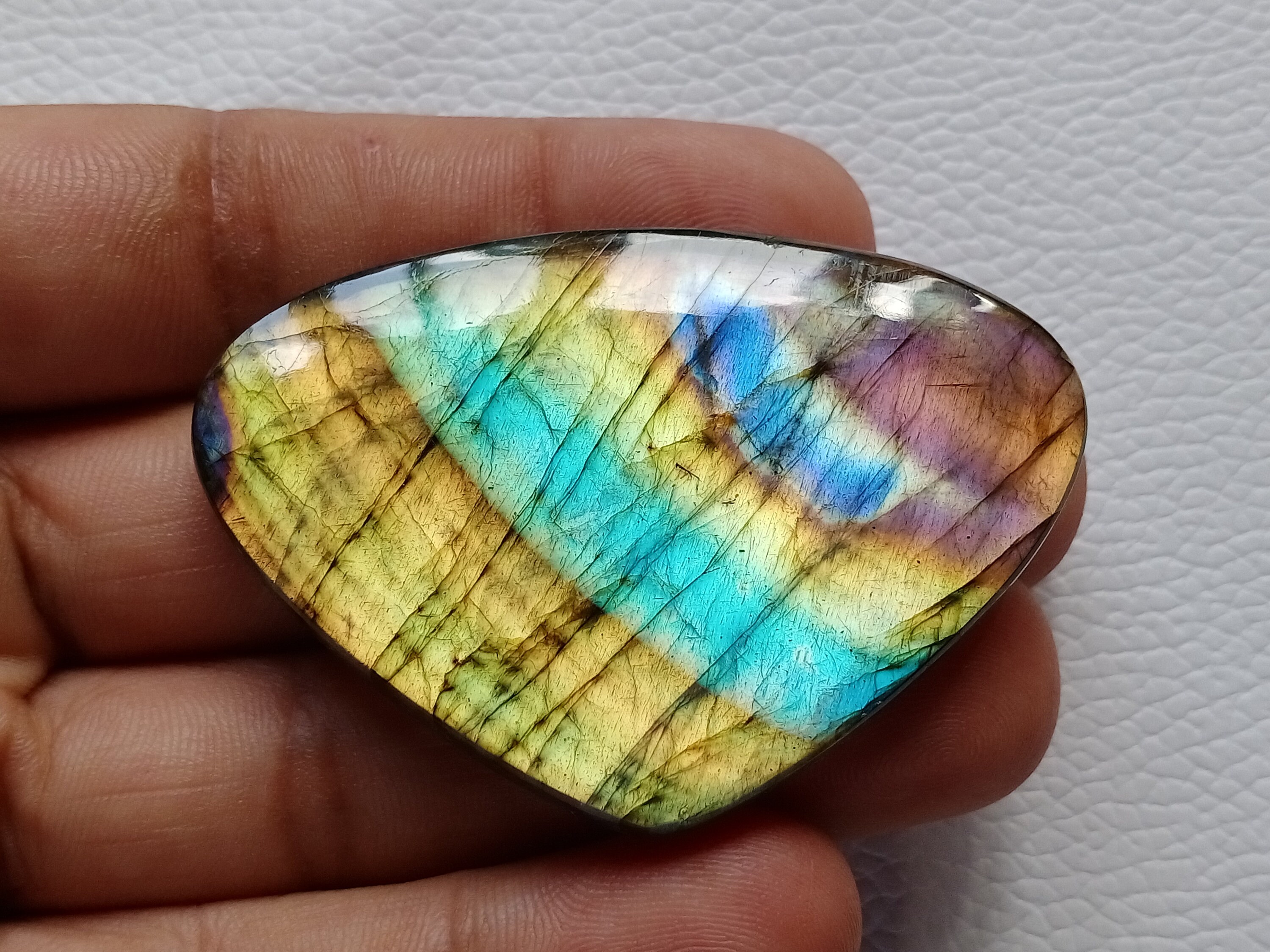 Rainbow Flash Labradorite Cabochon, AAA Grade Teardrop Gemstone